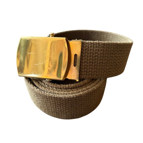 THOMAS BATES Military Style Canvas Web Belt in Army Green Gold hardware SZ 40 - Picture 1 of 8